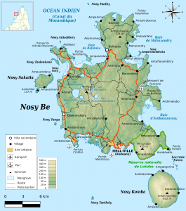carte de Nosy be près de Madagascar